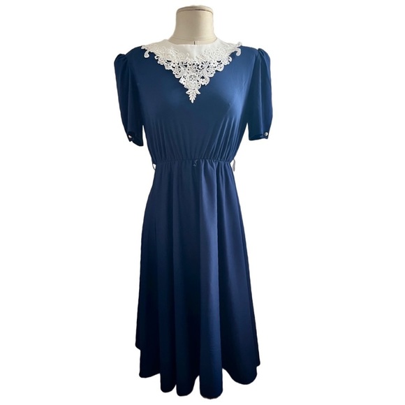 VINTAGE Whirlaway Frocks Secretary Dress sz 6P Lace Collar Grandmacore Cottage - Picture 2 of 12